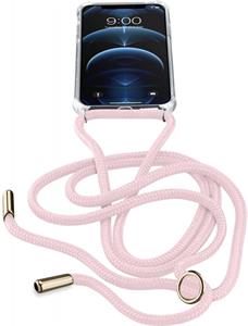 Cellularline Neck-Case transparentný zadný kryt s ružovou šnúrkou na krk pre Apple iPhone 12 PRO