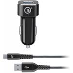 Cellularline Tetra Force autonabíjačka s USB-C káblom, 18W, čierna