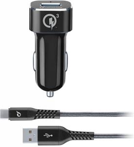Cellularline Tetra Force autonabíjačka s USB-C káblom, 18W, čierna