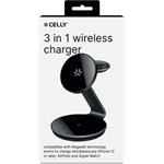 CELLY Bezdrôtová magnetická nabíjačka 3v1, 15 W, čierna