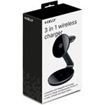 CELLY Bezdrôtová magnetická nabíjačka 3v1, 15 W, čierna