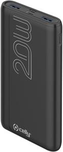 CELLY PowerBank 10000 mAh 20 W, Power Delivery, USB-C/USB-A, čierna