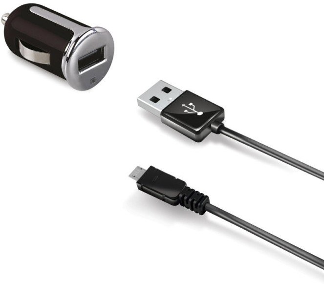 CELLY TURBO autonabíjačka s USB konektorom a microUSB kábla, 2,4 A, čierna
