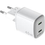 CELLY USB-C 45W vysokorýchlostná nabíjačka, GaN, biela