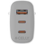 CELLY USB-C/USB-A 65W vysokorýchlostná nabíjačka, GaN, biela