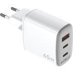 CELLY USB-C/USB-A 65W vysokorýchlostná nabíjačka, GaN, biela