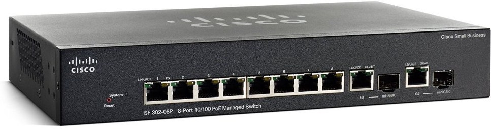 Cisco SF302-08, 8xGE, 2xSFP