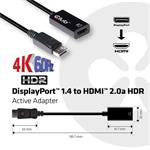 Club3D adapter, DisplayPort - HDMI, M/F, 4K, HDR Active
