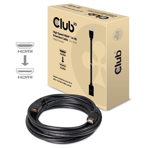 Club3D HDMI-HDMI kábel M/F, 5.0m, predlžovací, (v1.4)