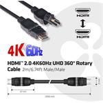 Club3D, HDMI/HDMI, ver. 2.0, M/M, 2m, otočné konektory, čierny