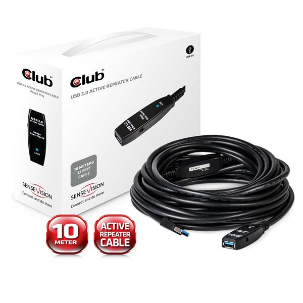 Club3D kábel USB 3.0 A-A M/F, predlžovací, 10,0m repeater (aktívny)