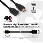Club3D predlžovací kábel, HDMI 2.0, M/F, UHD, 3 m