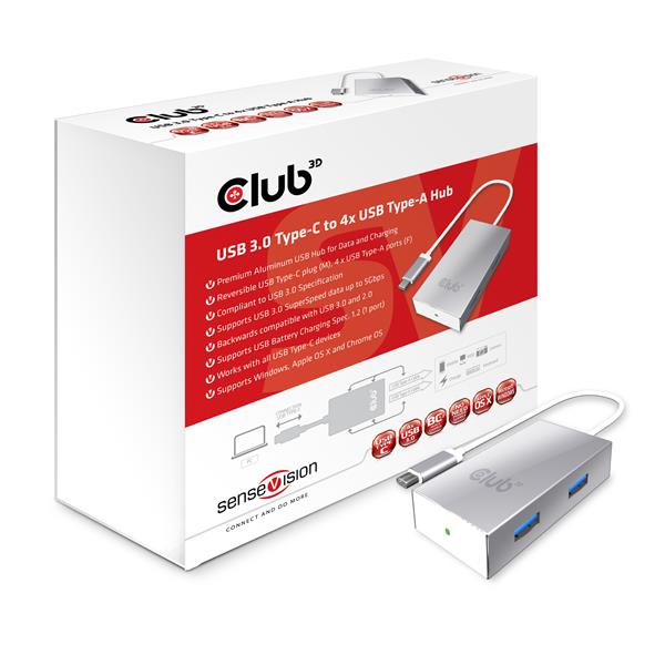Club3D USB3.1C/4xUSBA USB hub + rýchlonabíjanie