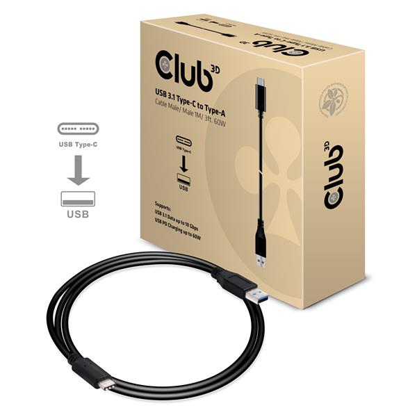 Club3D USB3.1C/USB2.0A kábel M/M, 1.0m, prepojovací (10Gbps)