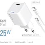 ColorWay AC nabíjačka GaN Mini 25W PD Port PPS USB-C, s káblom USB-C, biela