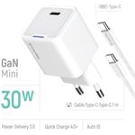 ColorWay AC nabíjačka GaN Mini 30W PD Port PPS USB-C + kábel Type-C, biela