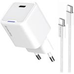 ColorWay AC nabíjačka GaN Mini 30W PD Port PPS USB-C + kábel Type-C, biela
