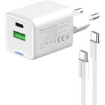 ColorWay AC nabíjačka GaN Mini 30W PD Port PPS USB (Type-C PD + USB QC4.0), s káblom Type-C, biela