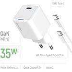 ColorWay AC nabíjačka GaN Mini 35W PD Port PPS USB-C, kábel Type-C, biela