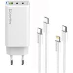 ColorWay AC nabíjačka GaN Mini 65W PD Port PPS USB (USB-2C1A) káble Type-C & Lightning