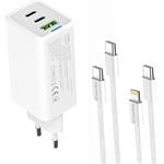 ColorWay AC nabíjačka GaN Mini 65W PD Port PPS USB (USB-2C1A) káble Type-C & Lightning