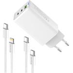 ColorWay AC nabíjačka GaN Mini 65W PD Port PPS USB (USB-2C1A) káble Type-C & Lightning