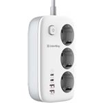 ColorWay CW-CHE34PDW, 65W, predlžovací prívod, 3 zásuvky, 4× USB, 2 m