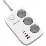 ColorWay CW-CHE34PDW, 65W, predlžovací prívod, 3 zásuvky, 4× USB, 2 m