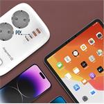 ColorWay CW-CHE34PDW, 65W, predlžovací prívod, 3 zásuvky, 4× USB, 2 m