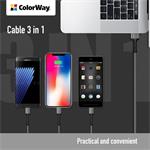 ColorWay kábel univerzálny 3v1 (Lightning+MicroUSB+Type-C) 4.0A, 20W, 1.2m, sivý