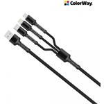 ColorWay kábel univerzálny 3v1 (Lightning+MicroUSB+Type-C) 4.0A, 20W, 1.2m, sivý - Promo
