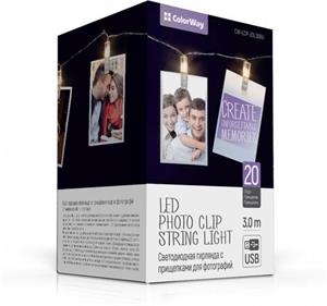 ColorWay LED foto reťaz so štipcami, 3m, 20led, USB