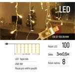 ColorWay LED Garland fringe, strapce 3m x 0.6m 100LED, USB, IP20, teplá biela