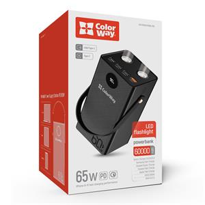ColorWay powerbanka, 60 000 mAh Powerful, USB QC3.0 + USB-C Power Delivery 65W, čierna