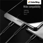 ColorWay univerzálny kábel 3v1, Lightning+Micro USB+USB-C, 4.0A, 20W, 1.2m, sivý