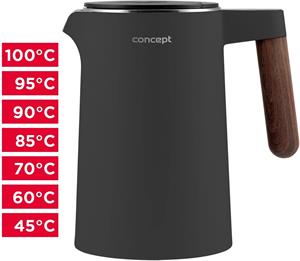 Concept RK3305 NORWOOD, rýchlovarná kanvica s reguláciou teploty, 1,5 l, tmavo šedá