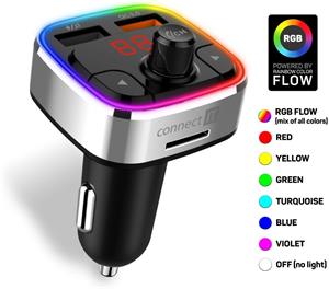 Connect IT CarRGB, bezdrôtový FM transmitter, 2xUSB+MicroSD, strieborný