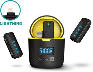 Connect IT ClipMic Pro, bezdrôtový mikrofón, Lightning, 2 ks + receiver, čierny