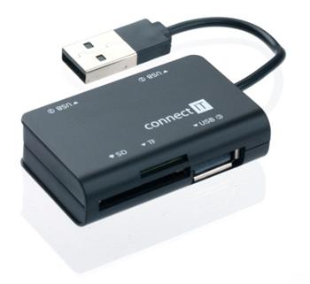 CONNECT IT combo USB hub 3 porty + čtečka SD / micro SD černé BOOK