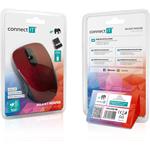 Connect IT Mute, bezdrôtová optická tichá myš, USB, červená