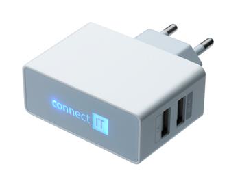 CONNECT IT nabíjací adaptér biely. 2x USB port.