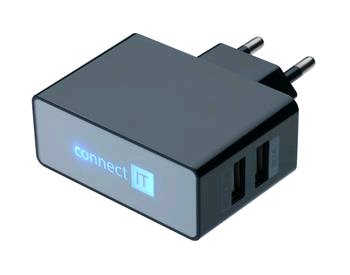 CONNECT IT nabíjací adaptér POWER CHARGER s dvoma USB portami 2.1 A/1 A čierny
