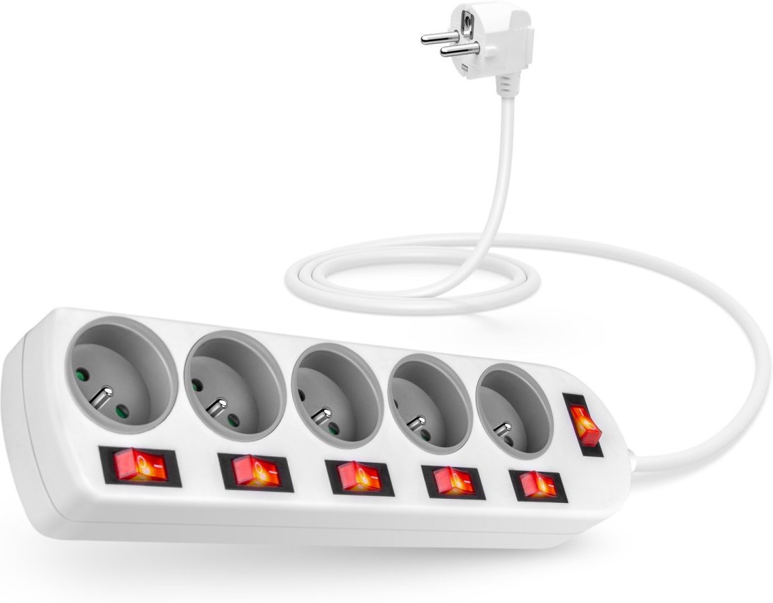 Connect IT predlžovací kábel, 5 zásuviek, 2 m, s vypínačom, biely