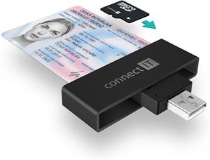 Connect IT USB čítačka občianskych preukazov a čipových kariet, čierna