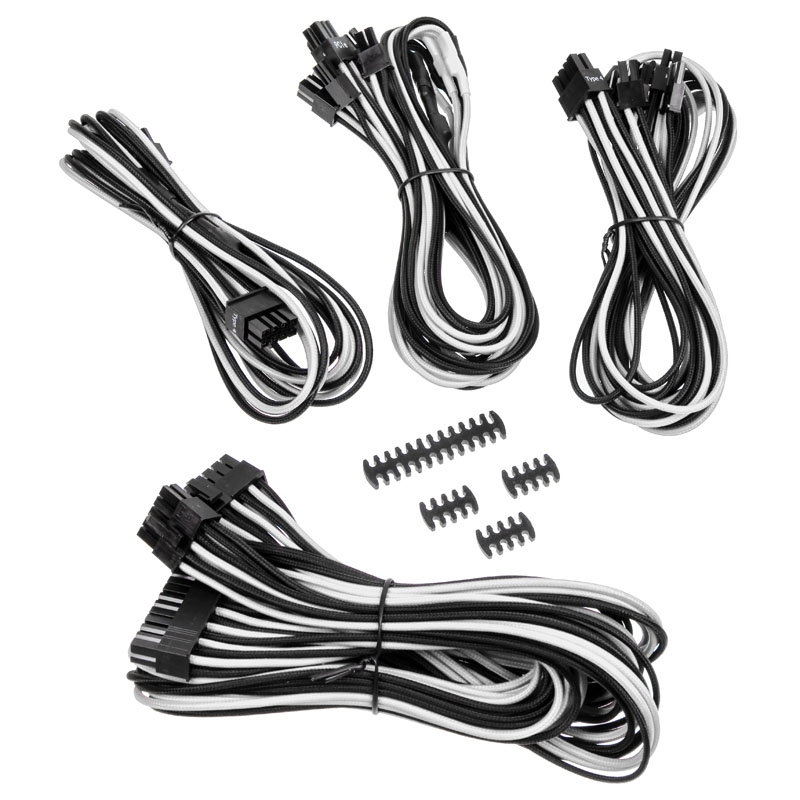 Corsair Premium Individually Sleeved PSU Cable Kit Starter Package, Type 4 (Generation 3) - White / Black