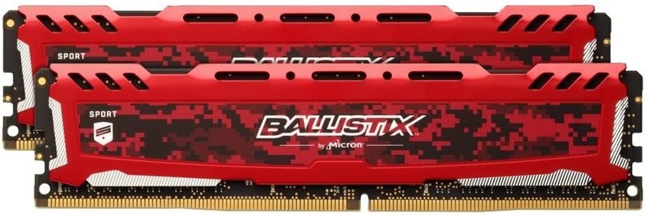 Crucial Ballistix Sport LT, DDR4, DIMM, 2400 MHz, 32 GB (2x 16 GB kit), CL16, Unbuffered, červená