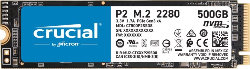 Crucial P2 PCIe M 2, 500GB, SSD