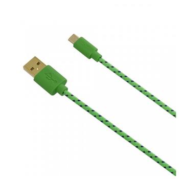 Dátový kábel Fontastic Fancy s konektorom microUSB a textilným obalom, 1m, zelený