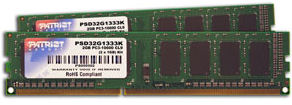 DDRAM3 4GB (2x2GB) Patriot 1333 CL9 (PSD34G1333K)