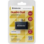 Defender USB (2.0) hub 2-port, Quadro Dual, čierno-šedá, USB-C M na 2x USB A